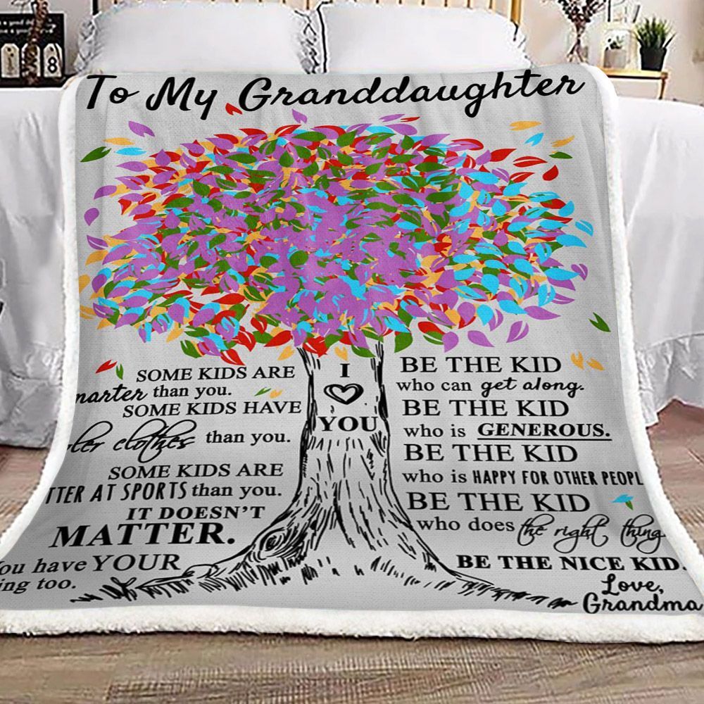 Tree Of Life Family To My Granddaughter Love Grandma Sherpa Fleece Blanket