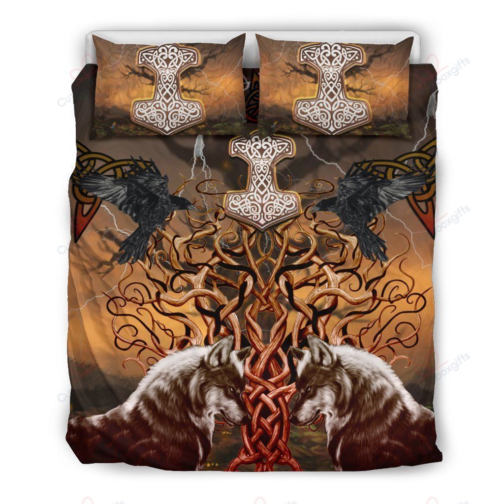 Tree Of Life Mjolnir Fenrir Raven Bedding Set