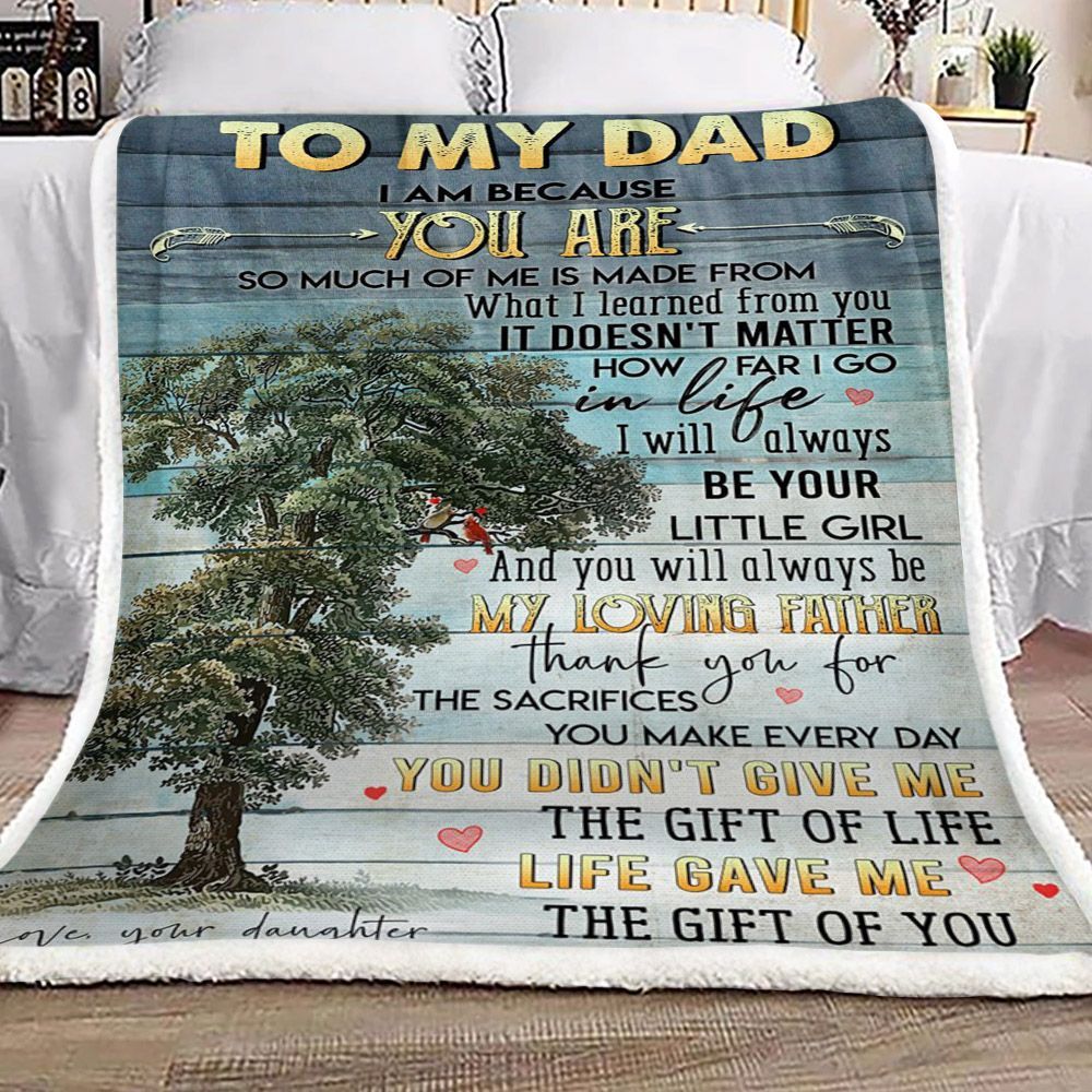 Tree Of Life To My Dad Love Your Daughter Sherpa Fleece Blanket
