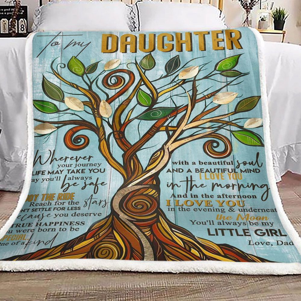 Tree Of Life To My Daughter Love Dad Sherpa Fleece Blanket