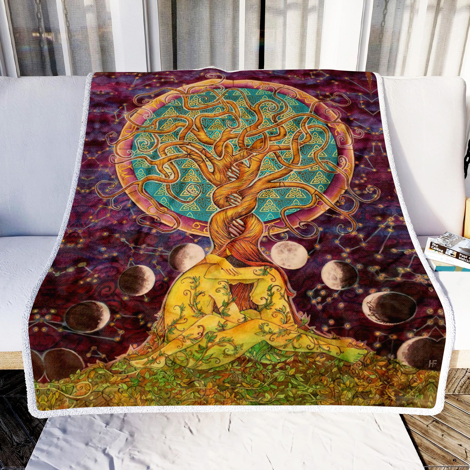 Tree Of Life With Moon Phase Celtic Fleece Blanket