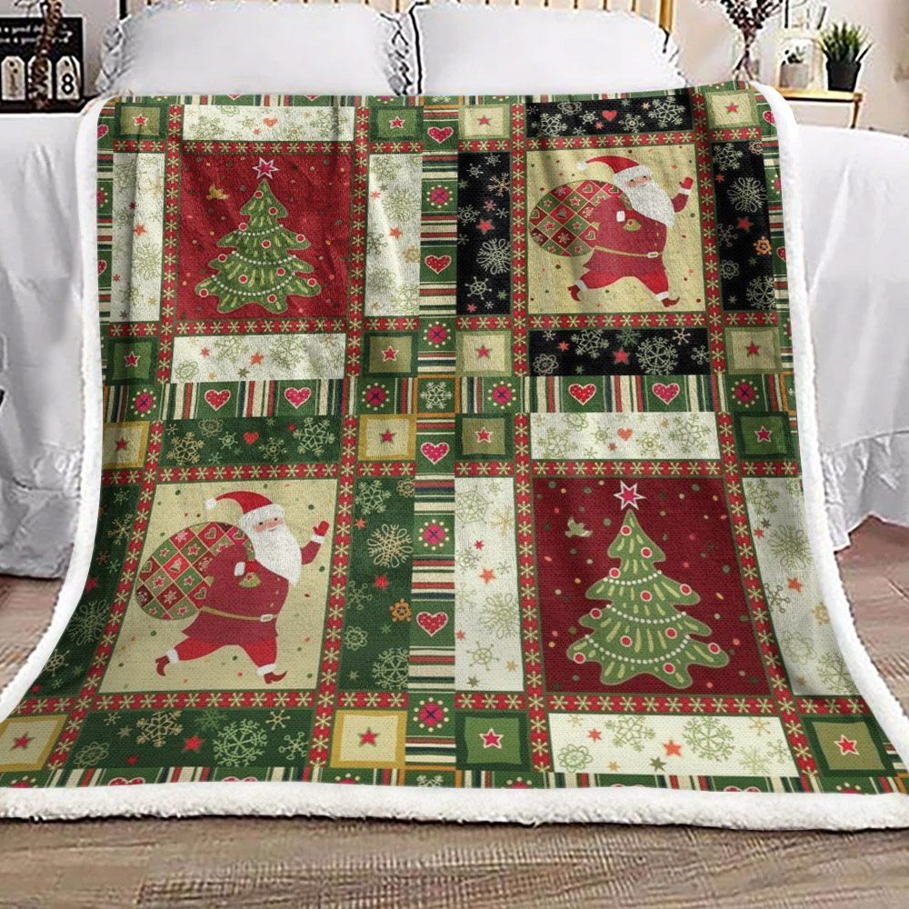 Tree Santa Christmas Sherpa Fleece Blanket