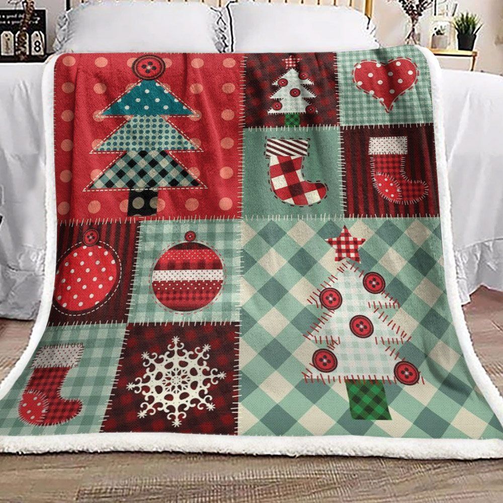 Tree Sock Heart Christmas Sherpa Fleece Blanket