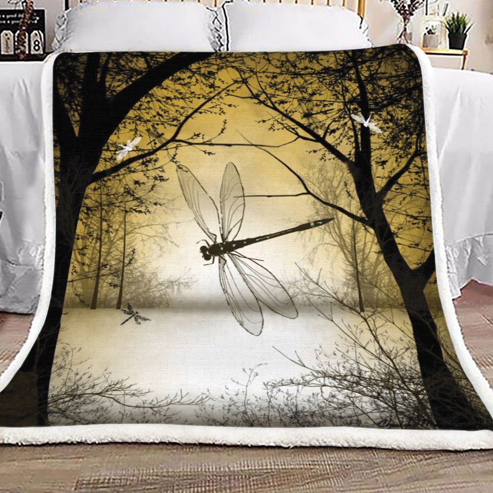 Trees And Dragonflies Sherpa Fleece Blanket