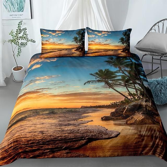 Trees Sunset Beach Landscape Bedding Set