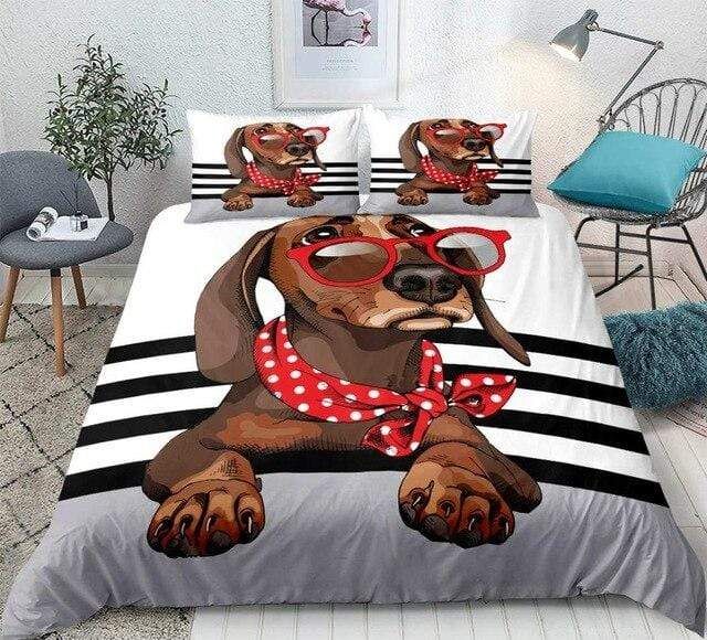 Trendy Dachshund Black Stripes Bedding Set