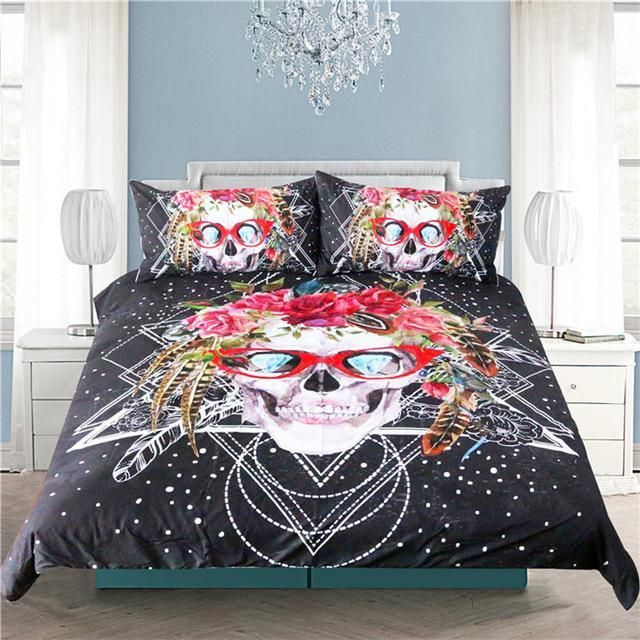 Trendy Skull Red Glasses Bedding Set