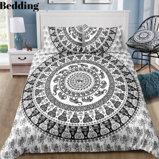 Tribal Black White Mandala Elephant Bedding Set