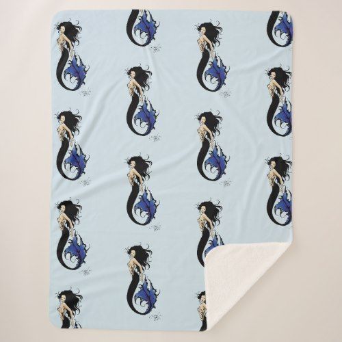 Tribal Blue Mermaid Sherpa Fleece Blanket