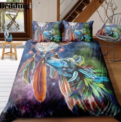 Tribal Dreamcatcher Wolf Bedding Set