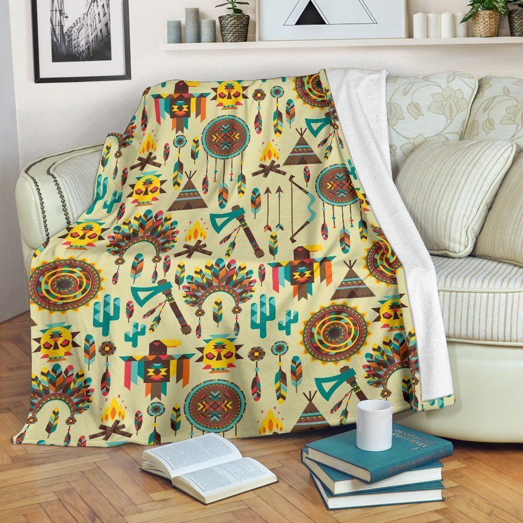 Tribal Indians Native American Aztec Taupe Fleece Blanket