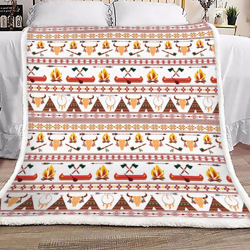 Tribal Native American Camping Sherpa Fleece Blanket