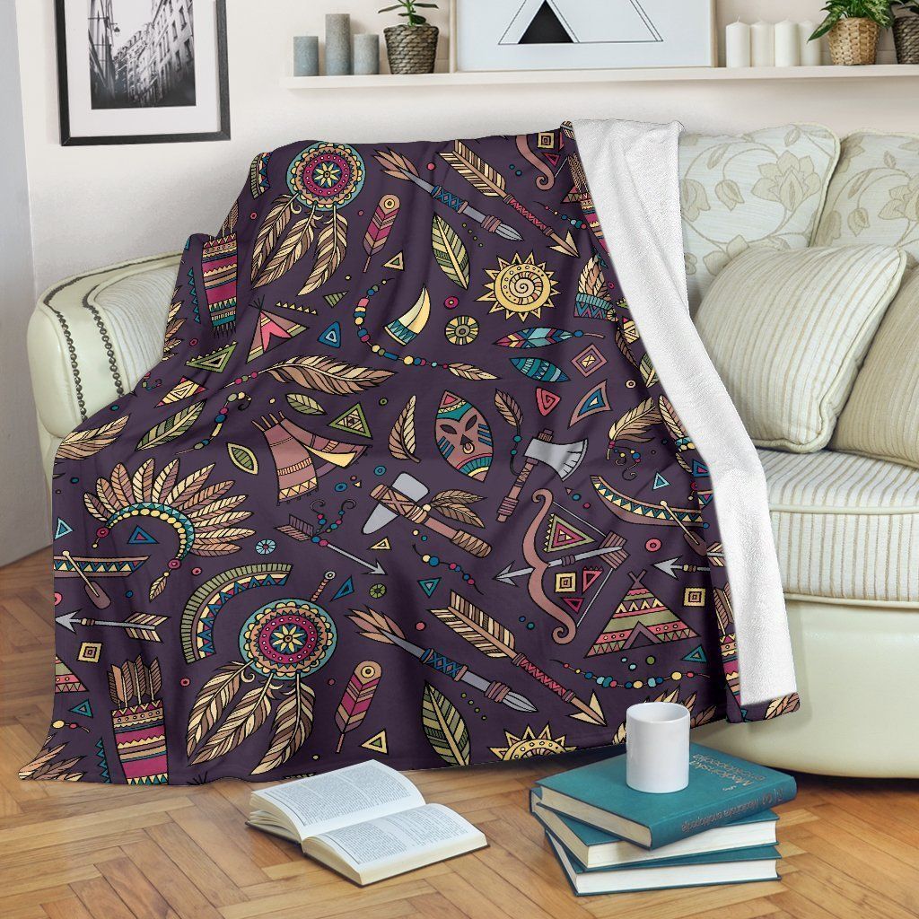 Tribal Native American Tool Dreamcatcher Aztec Fleece Blanket