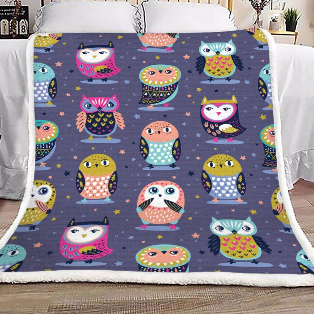 Tribal Owl Sherpa Fleece Blanket