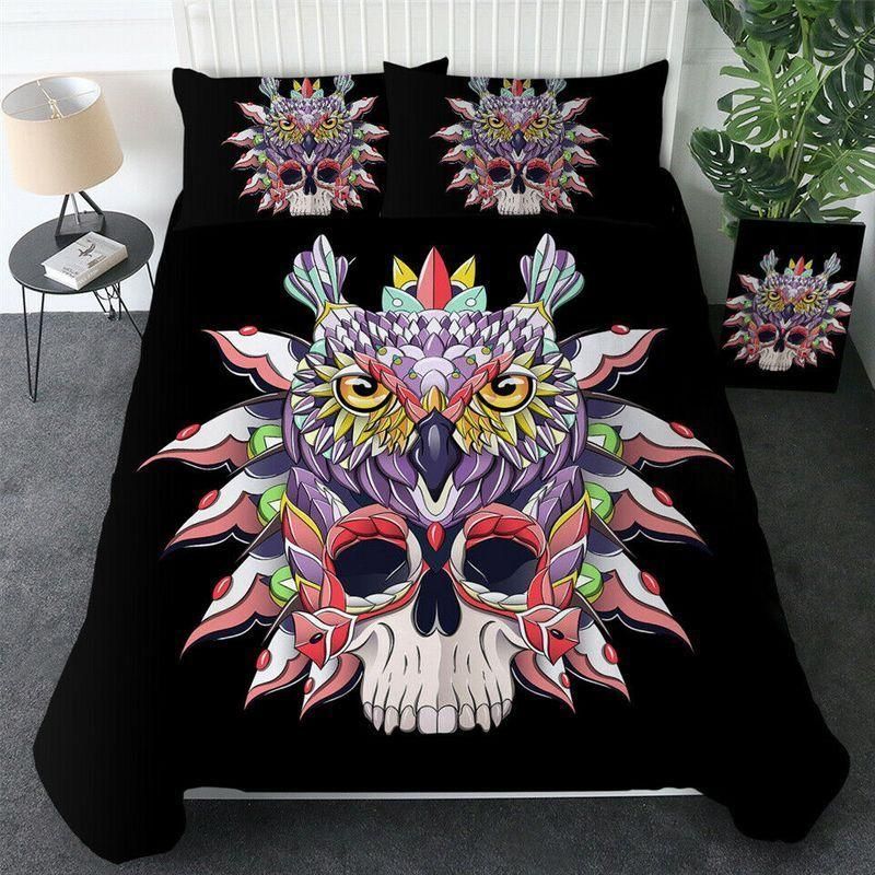 Tribal Owl Skull Animal Black Bedding Set