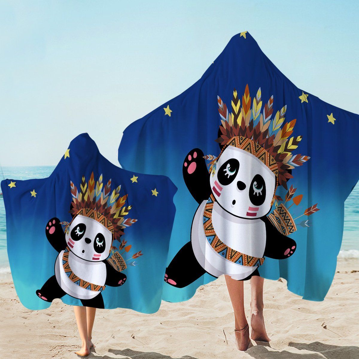 Tribal Panda Cub Starry Printed Hooded Towel