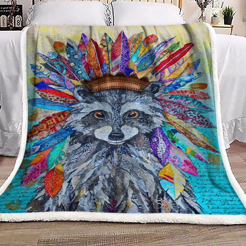 Tribal Raccoon Sherpa Fleece Blanket