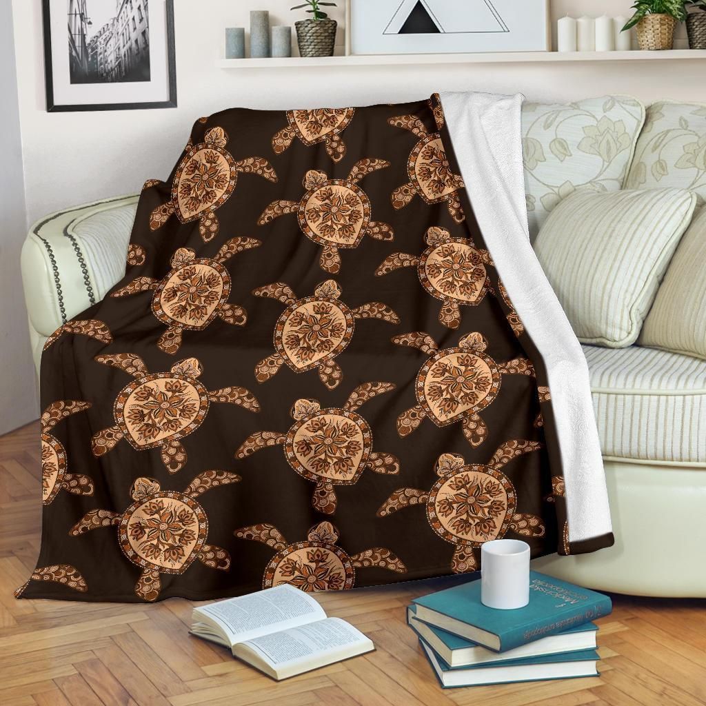 Tribal Sea Turtle Pattern Print Design Vintage Fleece Blanket