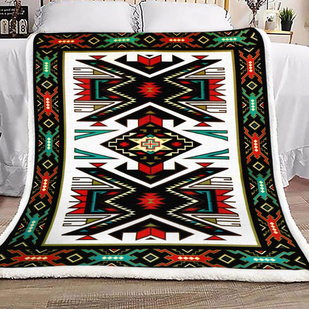 Tribe Colorful Native American Sherpa Fleece Blanket