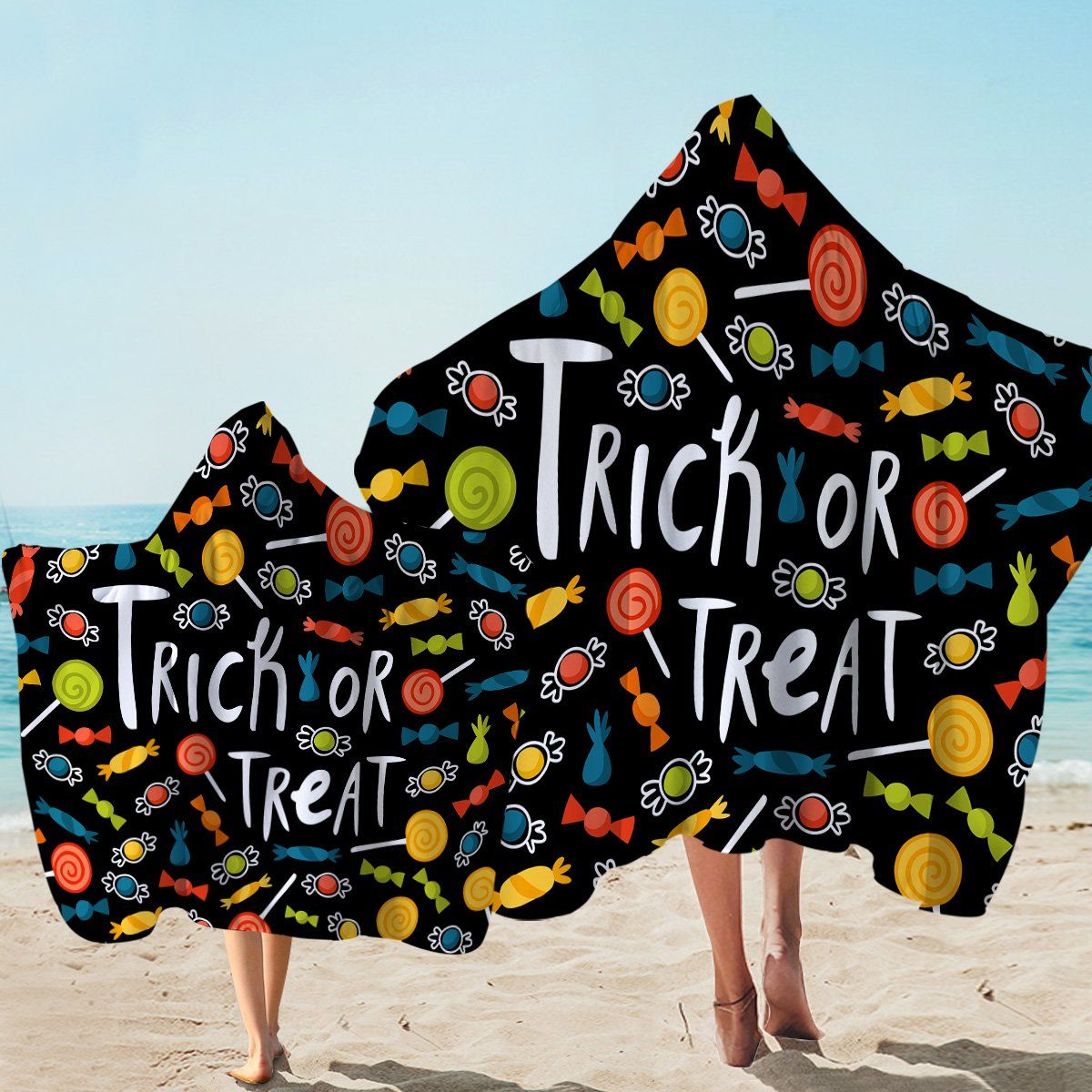 Trick Or Treat Sweets Printed Hooded Towel