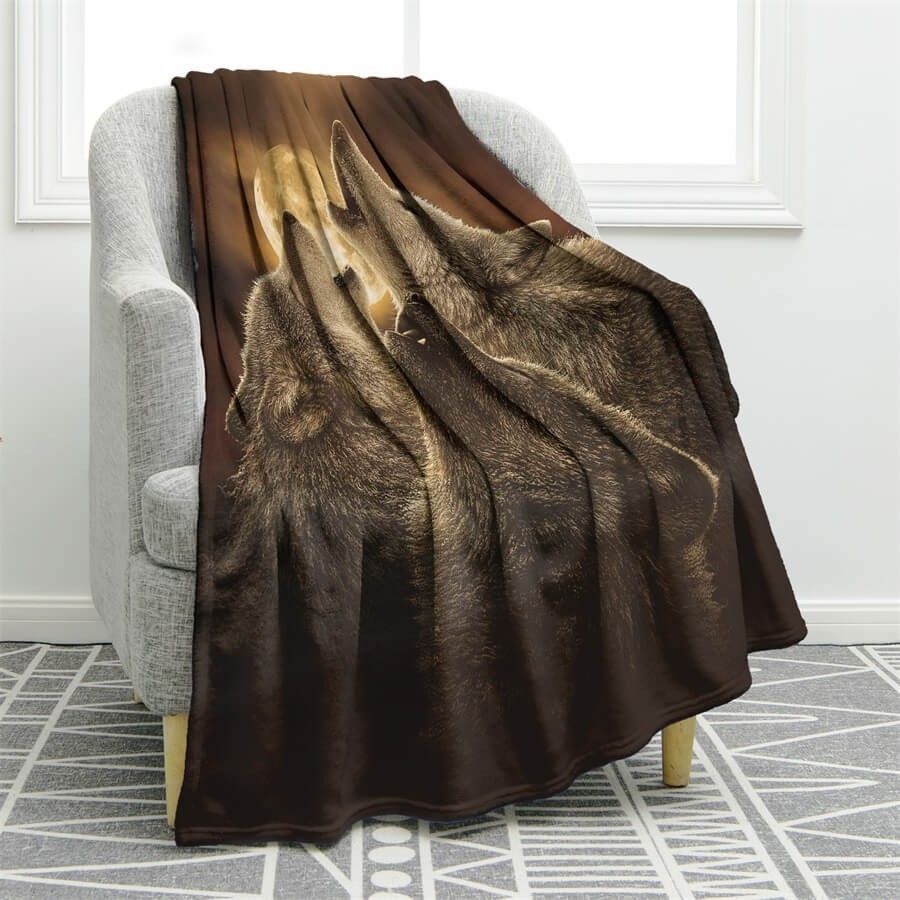 Trinity Wolves Howling At Moon Night Sherpa Fleece Blanket