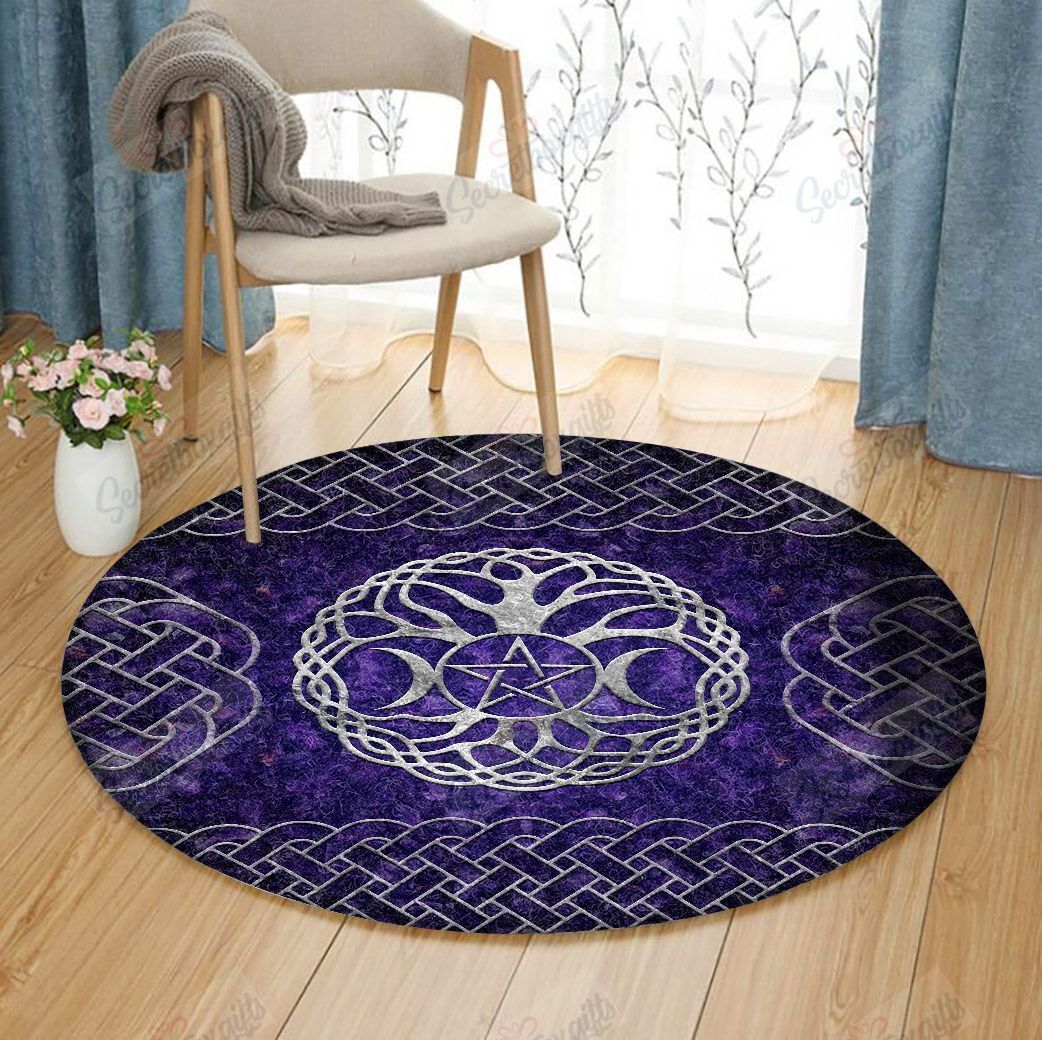 Triple Goddess With Pentagram And Tree Of Life Round Carpet