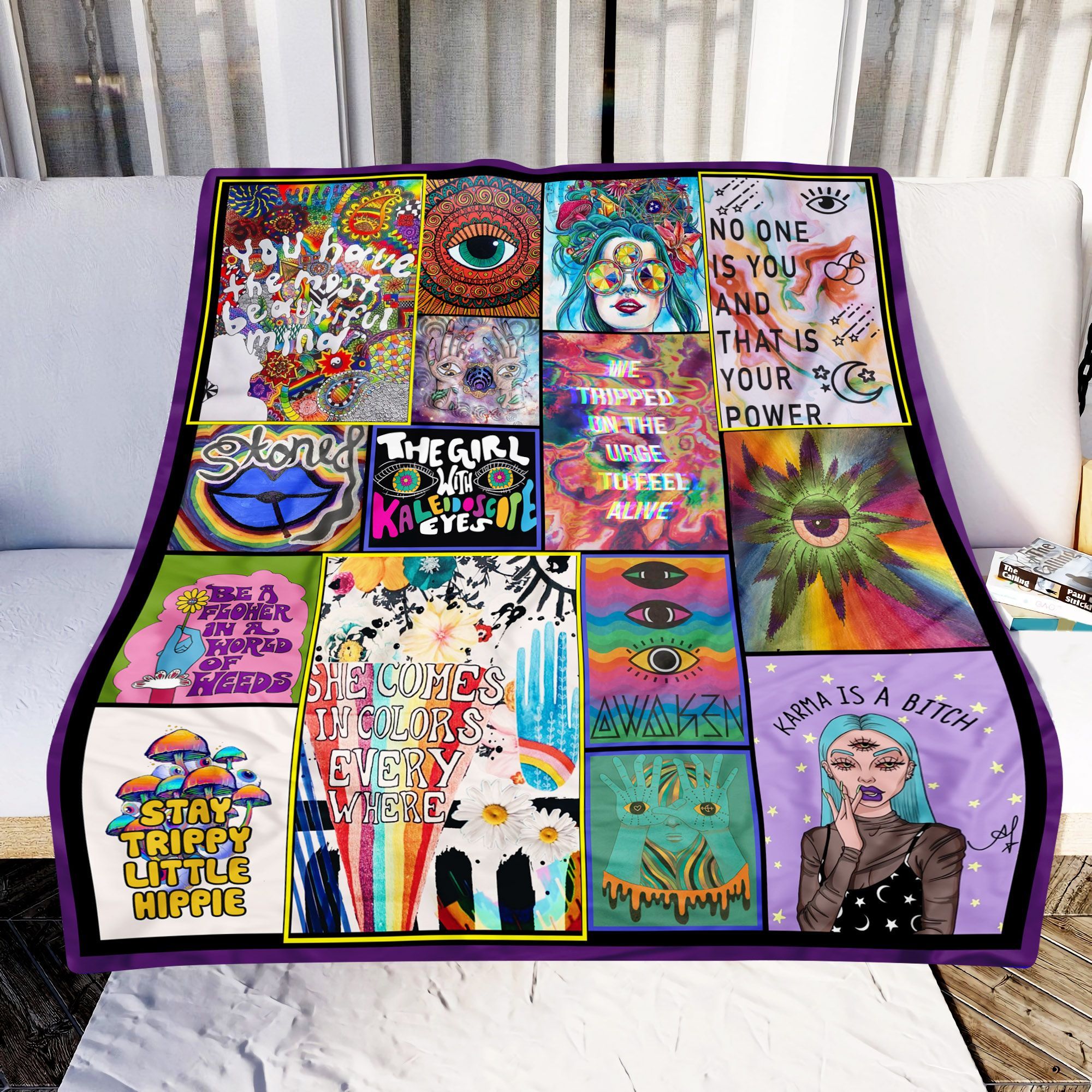 Trippy Hippie Sherpa Fleece Blanket