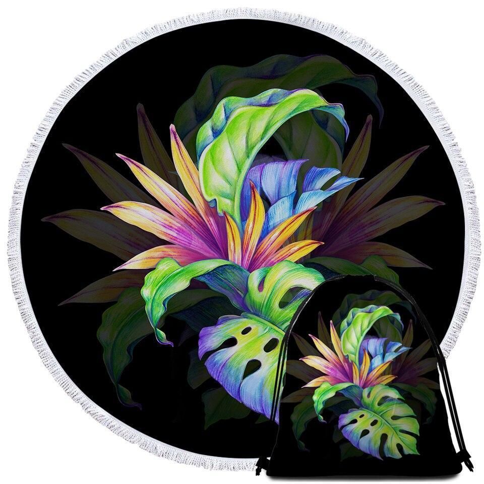 Trop Love Colorful Leaves Printed Round Beach Towel