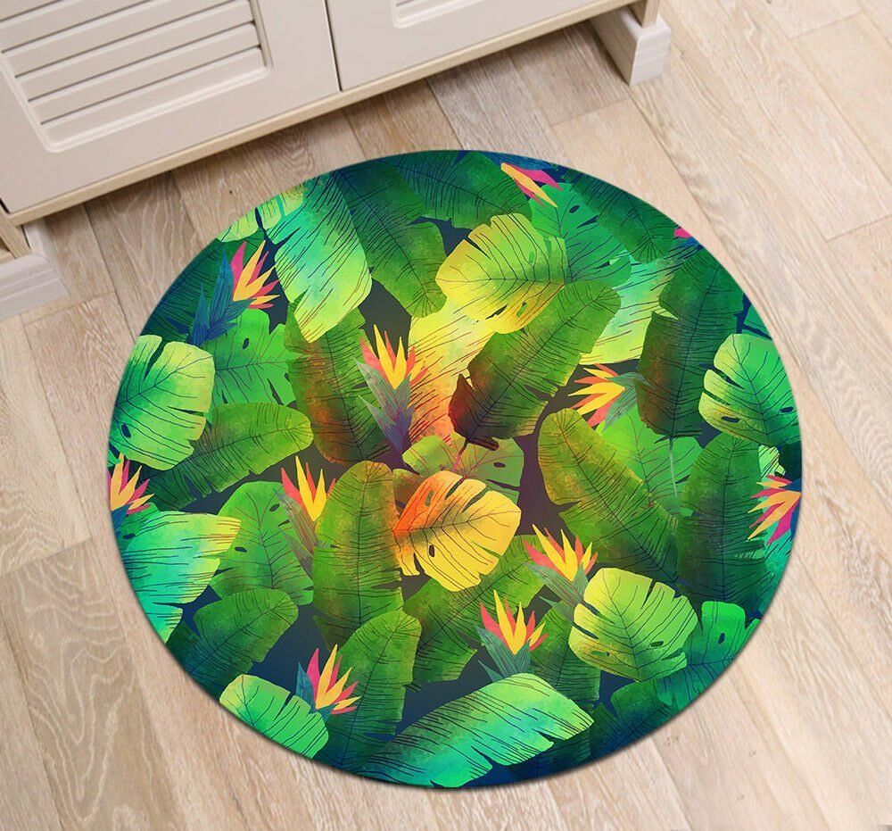 Tropical Banana Leaves Round Carpet