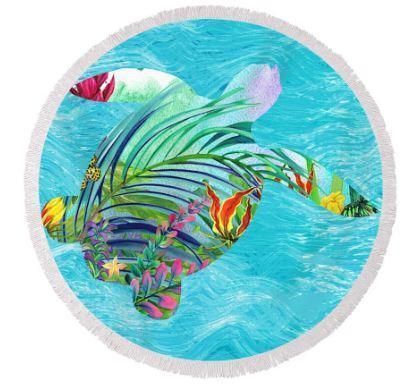 Tropical Bay Turtle Printed Round Beach Towel