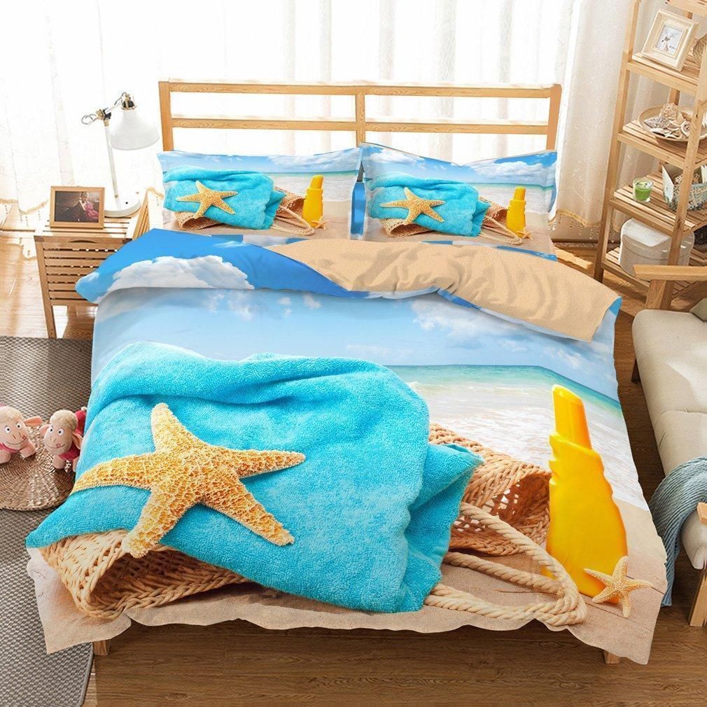 Tropical Beach Starfish Happy Summer Bedding Set