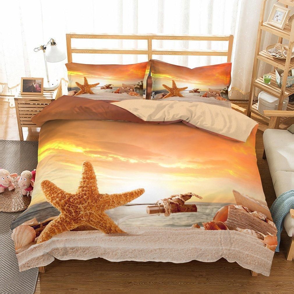 Tropical Beach Starfish Sunset Bedding Set