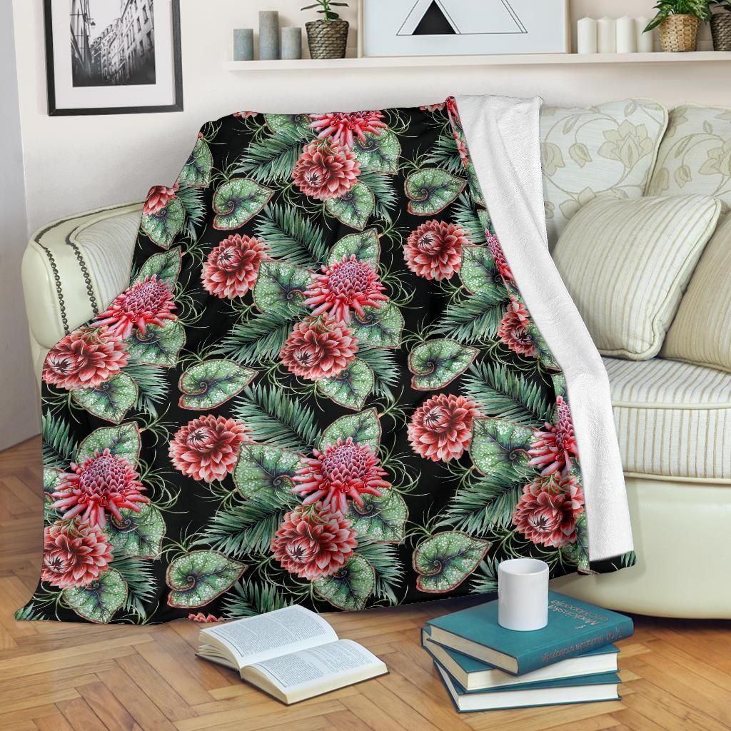 Tropical Dahlia Pattern Print Design Fleece Blanket
