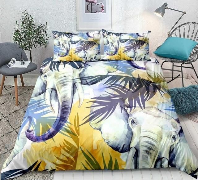 Tropical Elephant Leaf Pattern Bedding Set