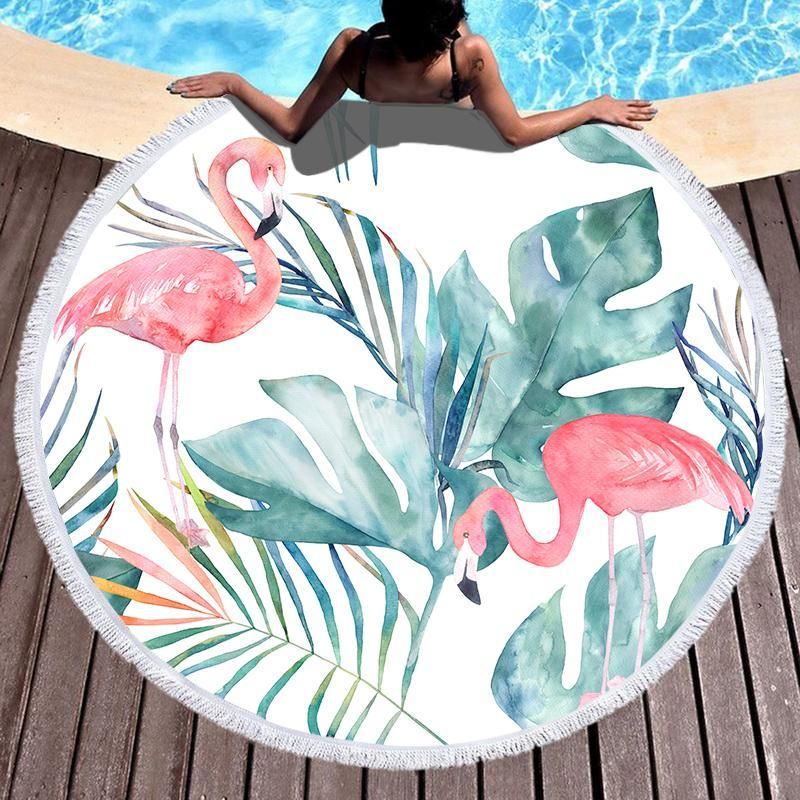 Tropical Famingo Wildlife Printed Round Beach Towel