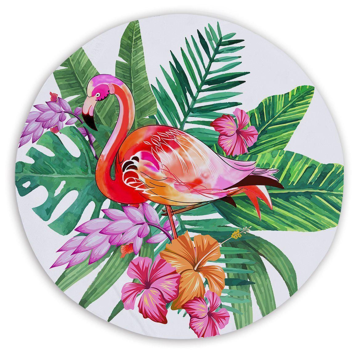 Tropical Flamingo Family Printed Round Beach Towel