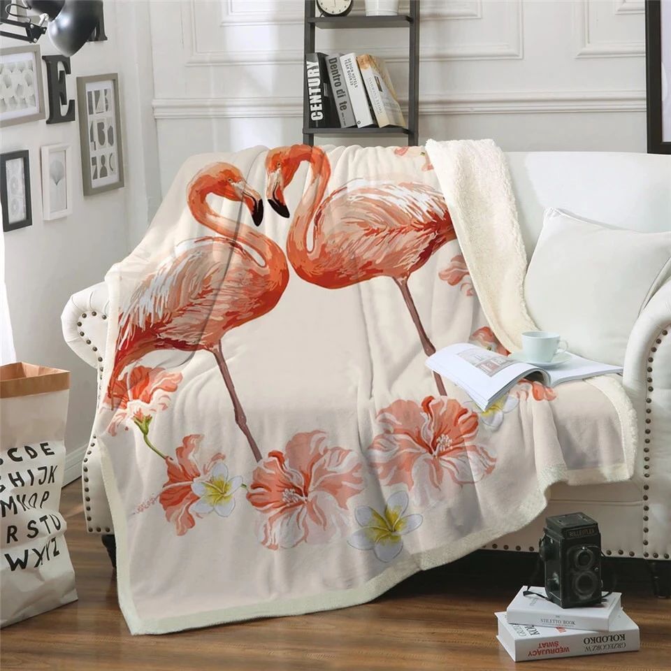 Tropical Flamingo Pair Sherpa Fleece Blanket