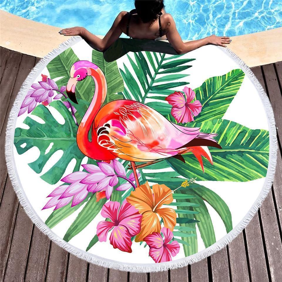 Tropical Flamingo Summer Printed Round Beach Towel