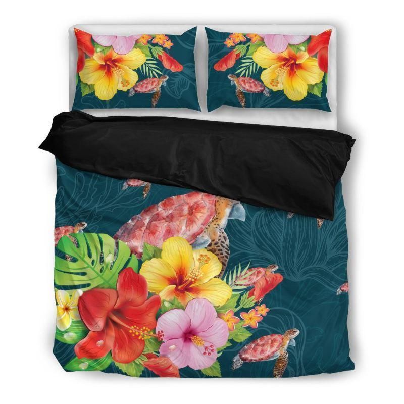 Tropical Flower Hibiscus And Turtle Bedding Set