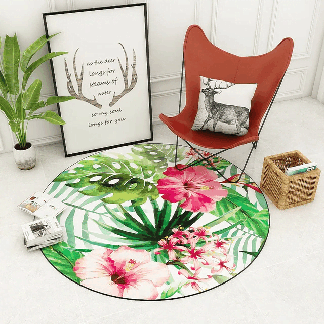 Tropical Flower Hibiscus Round Carpet