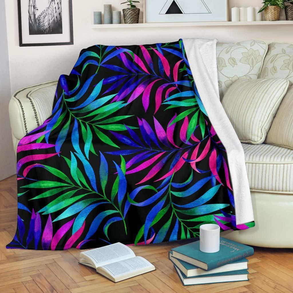Tropical Flower Pattern Print Design Neon Color Fleece Blanket