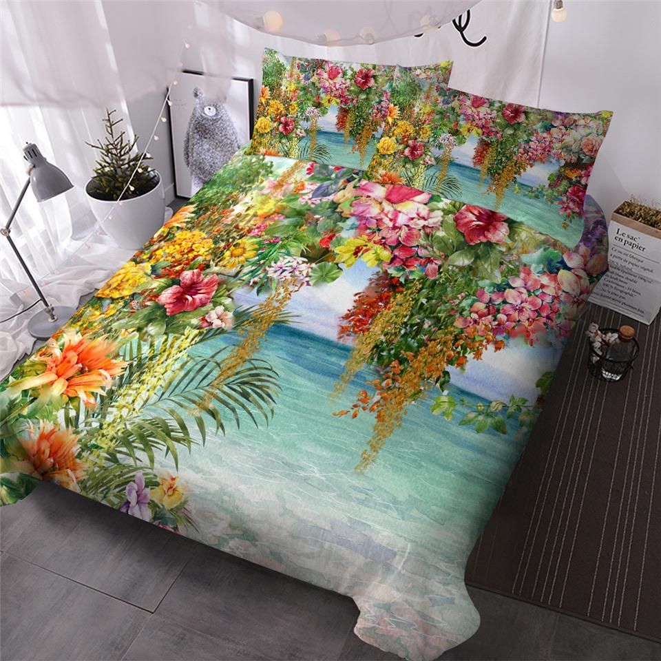 Tropical Foliage Framing Ocean Bedding Set