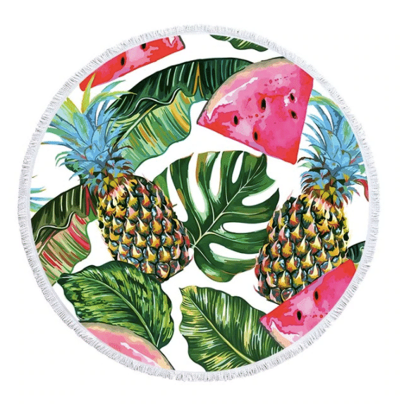 Tropical Fruit And Leaves Printed Round Beach Towel