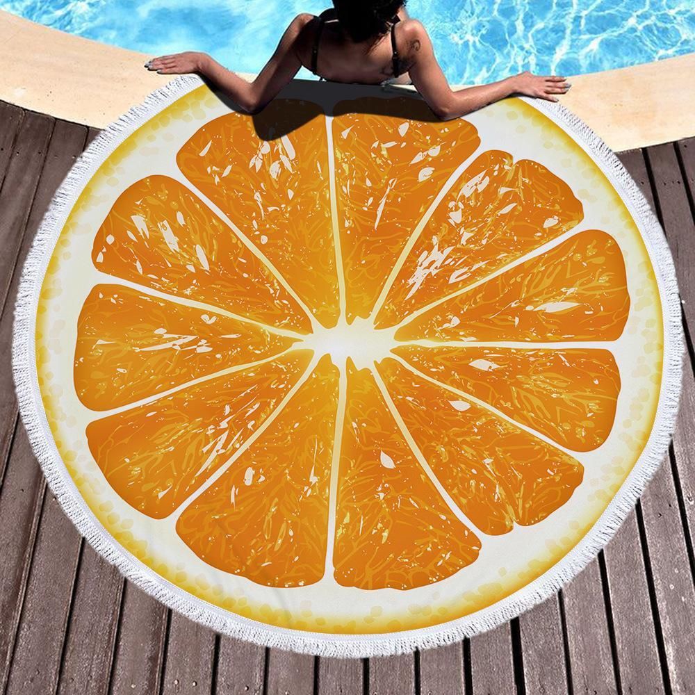 Tropical Fruit Orange Slide Printed Round Beach Towel