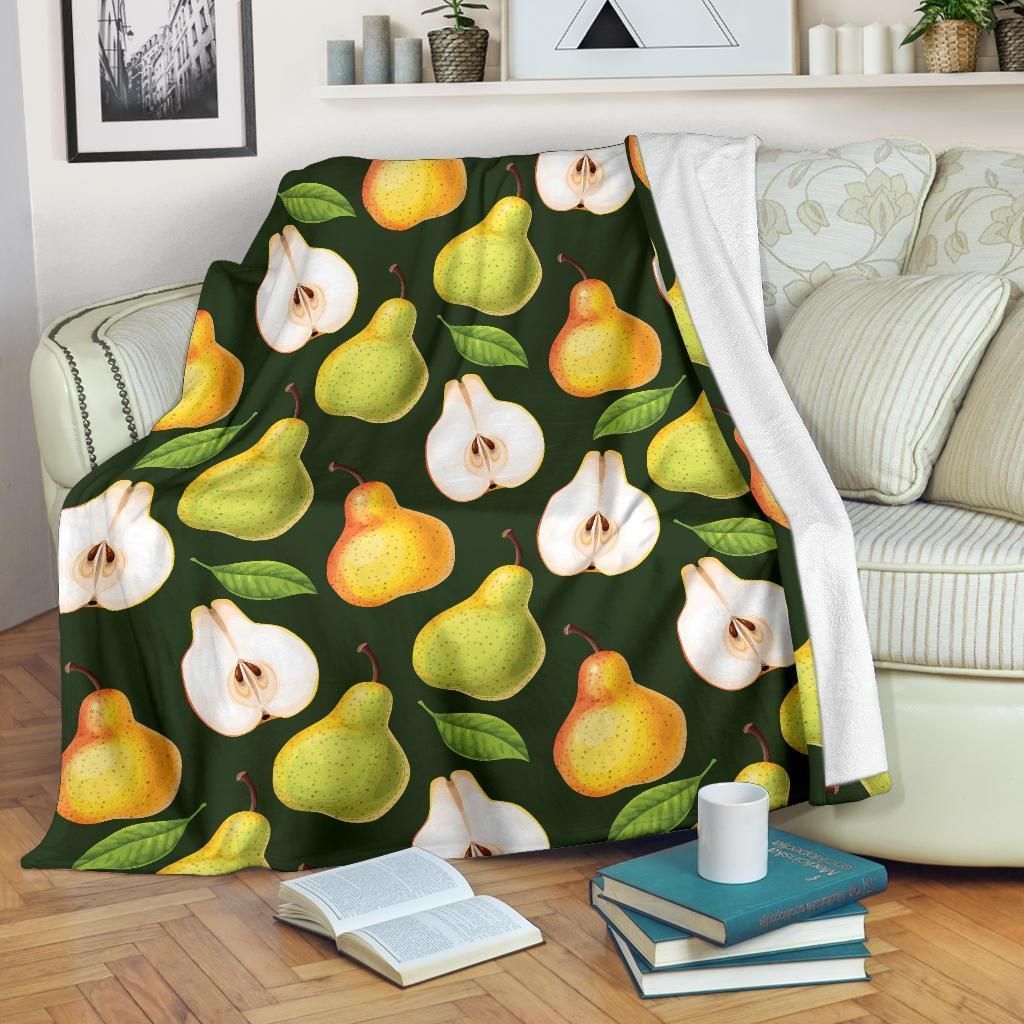 Tropical Fruit Pear Pattern Print Design Fleece Blanket