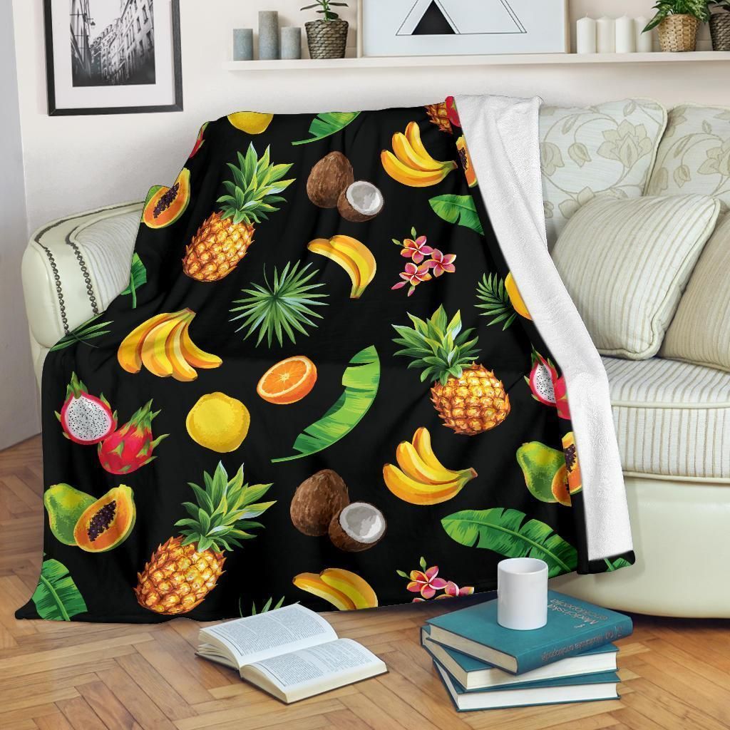 Tropical Fruits Bananas And Pinapple Pattern Print Design Fleece Blanket
