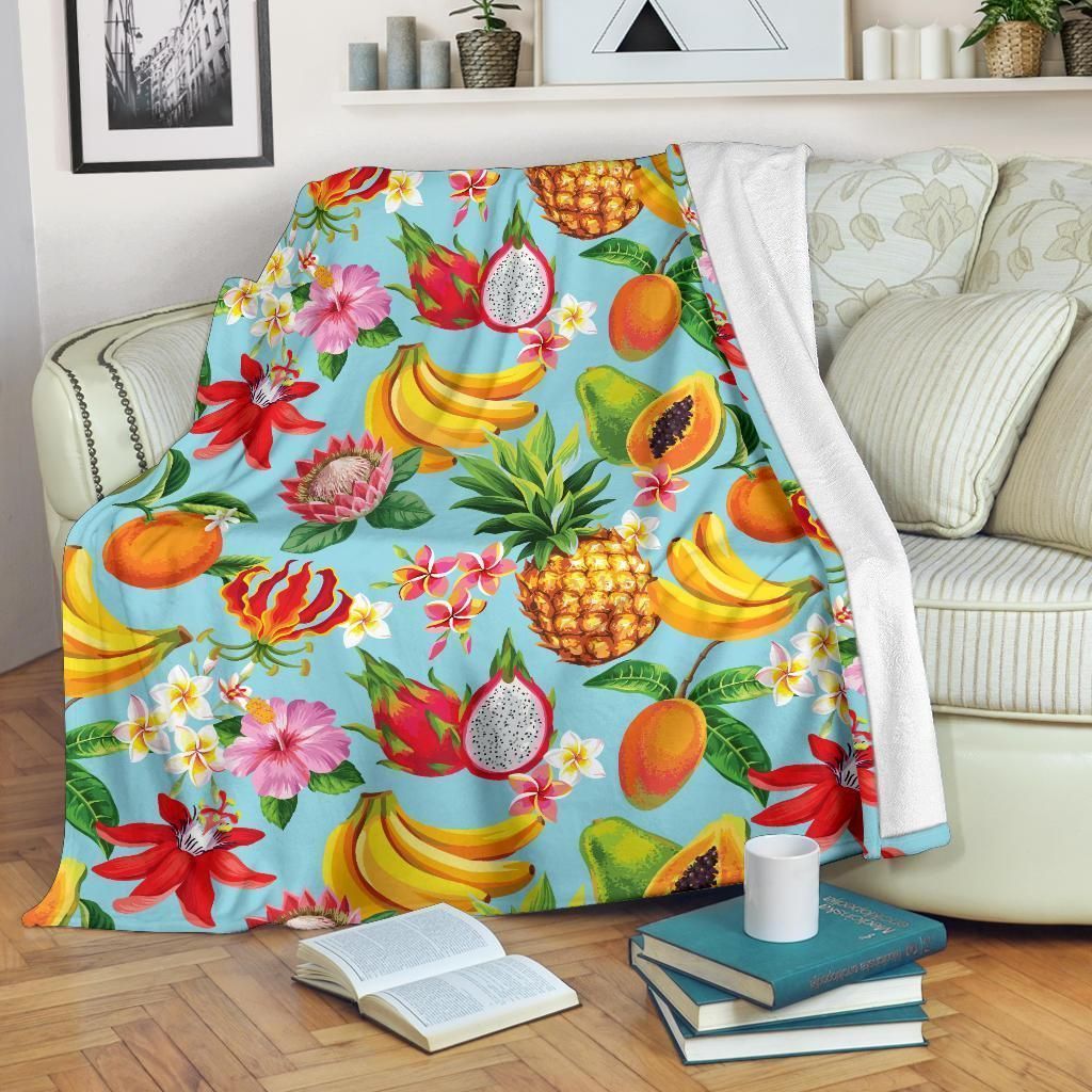 Tropical Fruits Pattern Print Design Soft Fleece Blanket
