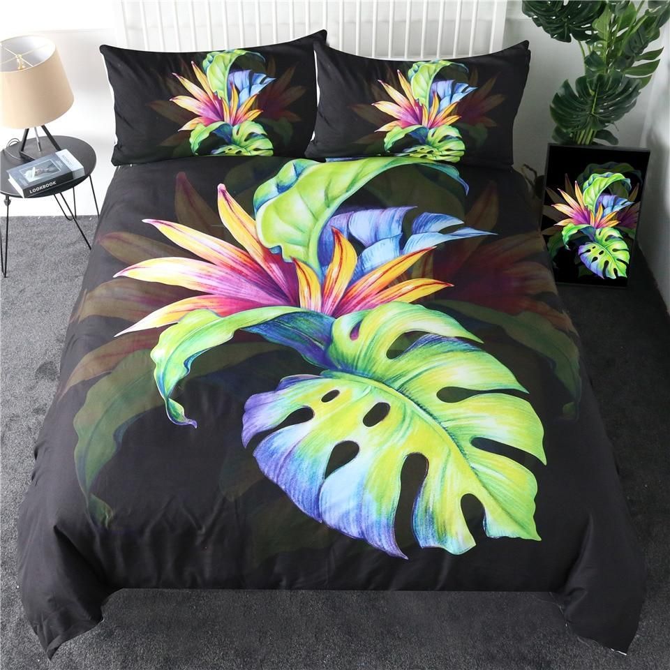 Tropical Green Leaf 3d Printed Bedding Set
