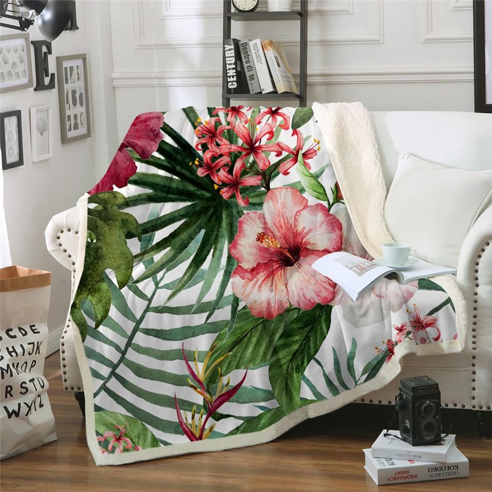 Tropical Hibiscus Sherpa Fleece Blanket