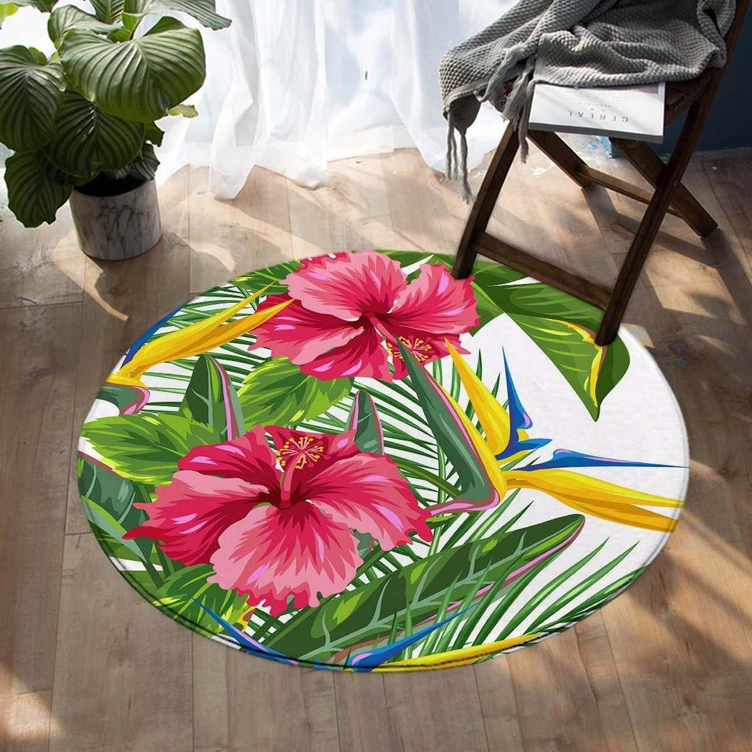 Tropical Hibiscus Round Carpet